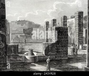 illustration showing tourists visiting the Roman ruins at Pompeii, in Italy, during their 'Grand Tour' of Europe. circa 1840 Stock Photo