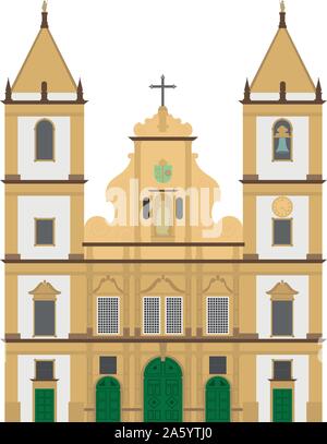 San Francisco Church, Salvador de Bahia, Brazil. Isolated on white background vector illustration. Stock Vector