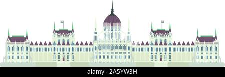 Budapest Parliament, Hungary. Isolated on white background vector illustration. Stock Vector