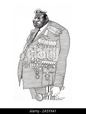 cartoon depicting Field Marshall, Idi Amin Dada (c. 1925 – 16 August 2003) President of Uganda, from 1971 to 1979. Stock Photo