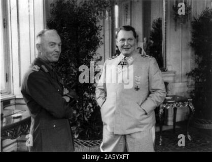 Photograph of Ion Antonescu (1882-1946) and Hermann Göring (1893-1946) at the Belvedere Palace, Vienna, Austria. Dated 1941 Stock Photo