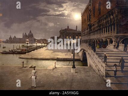 Photomechanical print of the Doges' Palace and St. Mark's by moonlight, Venice, Italy. 1882 Stock Photo