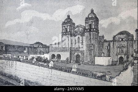 The Church and monastery of Santo Domingo de Guzman, a Baroque building in Oaxaca, Mexico. Begun in 1570, they were constructed over a period of 200 years, between the 16th and 18th centuries. The monastery was active from 1608 to 1857. Stock Photo