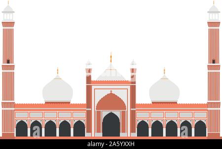 Red Fort, Delhi, India. Isolated on white background vector illustration. Stock Vector