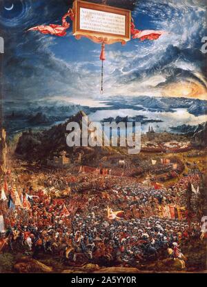 Painting titled 'The Battle of Alexander at Issus' by Albrecht Altdorfer (1480-1538) German painter, engraver and architect of the Renaissance working in Regensburg. Dated 16th Century Stock Photo