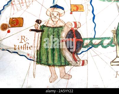 Renaissance map of Europe, Jacopo Russo, 1528, detail of Turkey Stock Photo