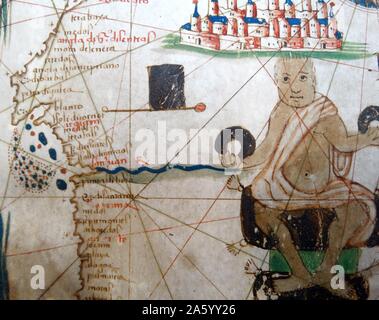 Renaissance map of Europe, Jacopo Russo, 1528, detail showing an African ruler Stock Photo