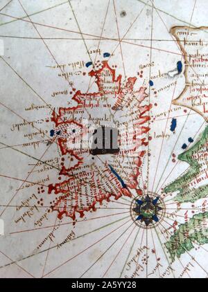 Renaissance map of Europe, Jacopo Russo, 1528, detail, showing Ireland Stock Photo