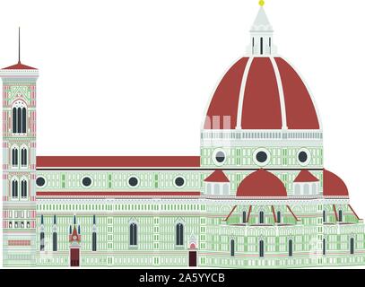 Santa Maria dei Fiore, Florence, Italy. Isolated on white background vector illustration. Stock Vector