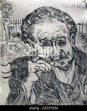 Portrait of Dr Gachet' by Vincent van Gogh. The only etching that van Gogh ever produced, Gachet was his doctor and also a keen artist. Etching, Dutch, 1890. Stock Photo