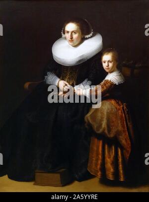 Painting titled 'Susanna van Collen and her Daughter Anna' Rembrandt Harmenszoon van Rijn (1606-1669) Dutch painter and etcher. Dated 17th Century Stock Photo