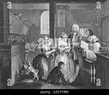 Engraving titled 'The Rake's Progress' by William Hogarth (1697-1764 ...
