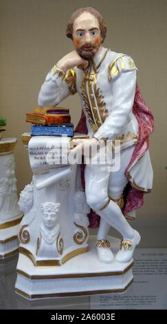 Porcelain, slip-cast painted in enamels and gilded, figure of William Shakespeare (1564-1616) English poet, playwright, and actor. Dated 18th Century Stock Photo