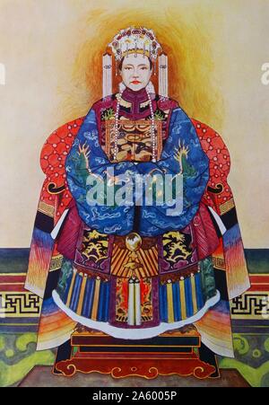 Painting of Empress Dowager Cixi (1835-1908) a Chinese empress dowager and regent who effectively controlled the Chinese government in the late Qing dynasty for 47 years from 1861 until her death in 1908. Stock Photo