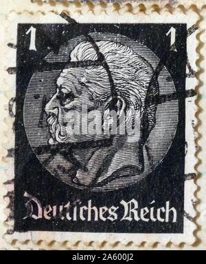 German third Reich Postage stamp depicting President Paul Von Hindenburg 1933 Stock Photo