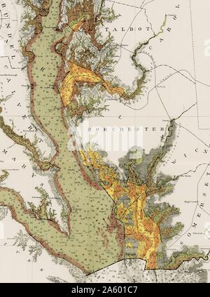 Section of map of Natural Oyster Grounds of Maryland Stock Photo