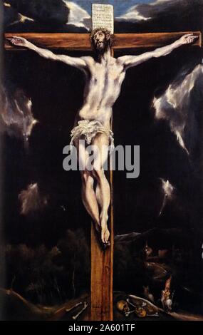 Painting depicting Christ on the Cross by El Greco (1541-1614) a painter, sculptor and architect of the Spanish Renaissance. Dated 17th Century Stock Photo