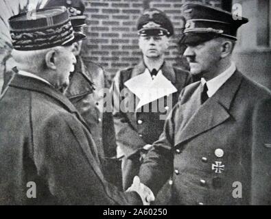 World war two: Adolf Hitler meets with Philippe Petain leader of Vichy France in October 1940 Stock Photo