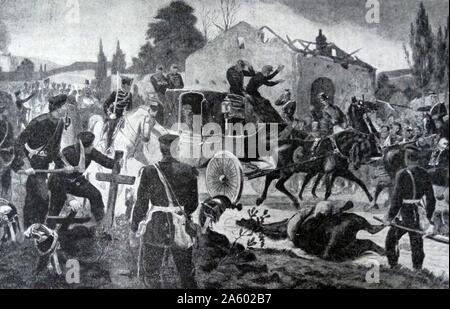 Painting depicting the fall of Emperor Napoleon III (1808-1873) President of the French Second Republic and Emperor of the Second French Empire. Dated 19th Century Stock Photo
