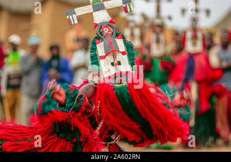 Dogon Dancers Performing Funeral Dance Dogon Country Mali Stock