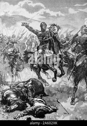 Edward, the black prince (1330-76) Commanding the right wind of the English Troops at the Battle of Crecy, 1346, when he was only 16. Hundred years war between England and France. Stock Photo