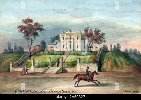 19th century painting of the Bank of Columbia, Georgia, USA. 1850. Stock Photo