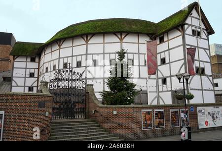 View of the Globe Theatre, associated with William Shakespeare. Built in 16th Century by Shakespeare's playing company, the Lord Chamberlain's Men. London. Dated 2015 Stock Photo
