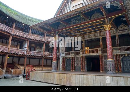 Interior of the Globe Theatre London, associated with William Shakespeare. Built in 16th Century by Shakespeare's playing company, the Lord Chamberlain's Men. London. Dated 2015 Stock Photo