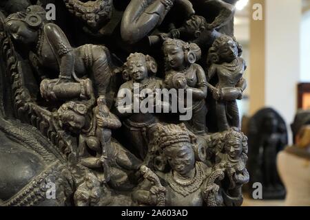 Detail of a bronze statue depicting the deity Shiva and the Goddess Parvati sitting as the primordial divine couple. Dated 12th Century Stock Photo