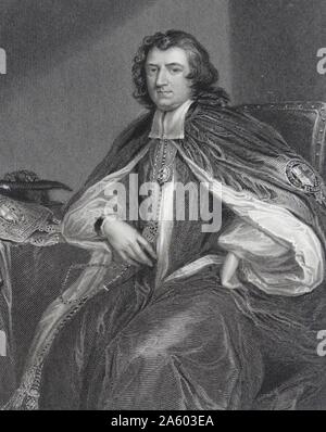 Engraved portrait of Gilbert Burnet (1643-1715) a Scottish philosopher and historian, and Bishop of Salisbury. By Sir Godfrey Kneller, 1st Baronet (1646-1723) leading portrait painter in England during the late 17th and early 18th centuries. Dated 17th Century Stock Photo