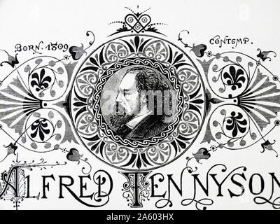 Engraved portrait of Alfred Lord Tennyson (1809-1892) Poet Laureate of Great Britain and Ireland. Dated 19th Century Stock Photo