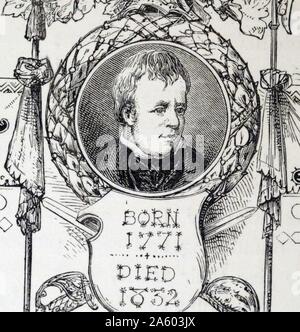 Engraved portrait of Walter Scott (1771-1832) a Scottish historical novelist, playwright and poet. Dated 19th Century Stock Photo
