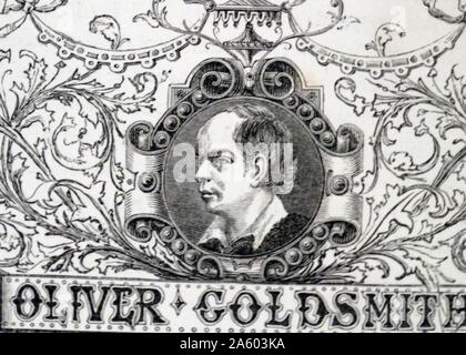 Engraved portrait of Oliver Goldsmith (1728-1774) an Anglo-Irish novelist, playwright and poet. Dated 18th Century Stock Photo