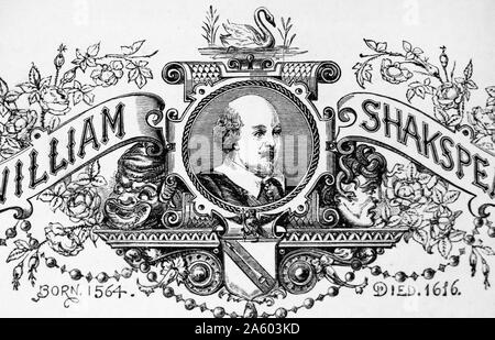 Engraved portrait of William Shakespeare (1564-1616) an English poet, playwright, and actor. Dated 17th Century Stock Photo