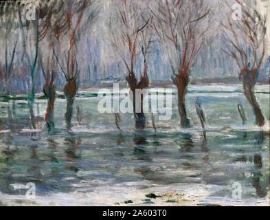 Painting titled 'Flood Waters' by Claude Monet (1840-1926) French Impressionist painter. Dated 19th Century Stock Photo