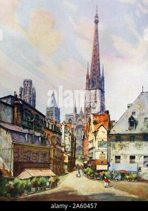 Painting of Rouen by Margaret Dovaston (1884-1955) British painter. Rouen is a port on the river Seine and capital of the northern French region Haute-Normandie. Dated 20th Century Stock Photo