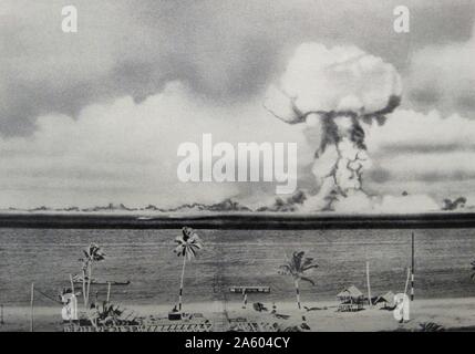 Photographic print of an atomic bomb at Bikini Atoll in Micronesia, the first underwater test. Dated 1946 Stock Photo