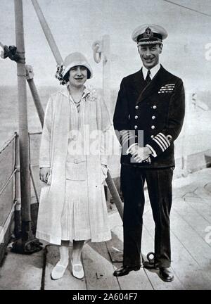 Photograph of Prince Albert Frederick Arthur George (1895-1952) and Lady Elizabeth (1900-2002) aboard the H.M.S. Renown. Dated 20th Century