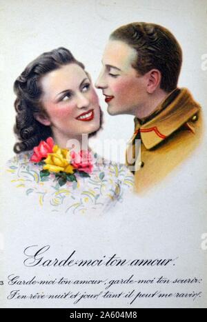 World War Two: Sentimental French postcard for civilians to send to their men at the frontline. Stock Photo