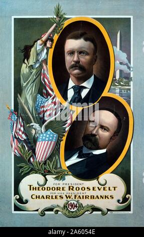 For President, Theodore Roosevelt, For Vice President, Charles W. Fairbanks - Vignettes of the candidates Stock Photo