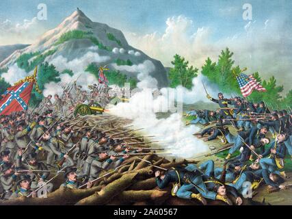 The American Civil war - The Battle of Kenesaw Mountain in 1864. It was the biggest frontal assault launch, started by the Union, against the Confederate army. Stock Photo