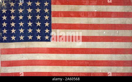 Thirty-Six Star United States Flag; Colour woodcut on linen; between 1865-1867 Stock Photo