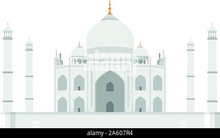 Taj Mahal, Agra, India. Isolated on white background vector illustration. Stock Vector