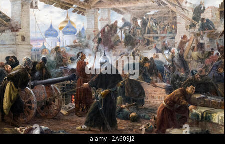 Defending the Trinity and St. Sergius Monastery by Serguei Miloradovich.   The siege lasted from September 1608 to January 1610.  Exhibited in the Mal Stock Photo