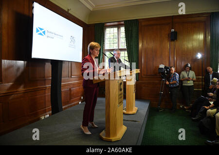 Scottish First Minister Nicola Sturgeon and Welsh First Minister Mark Drakeford during a joint press conference at Bishop Partridge Hall, Westminster. Stock Photo