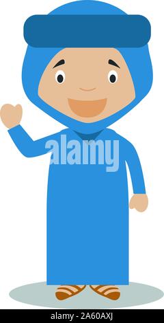 Character from Algeria dressed in the traditional way of the Blue Desert Men. Vector Illustration. Kids of the World Collection. Stock Vector