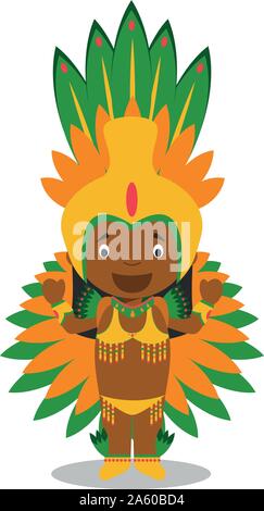 Character from Brazil dressed in the traditional way as a Carnival dancer. Vector Illustration. Kids of the World Collection. Stock Vector