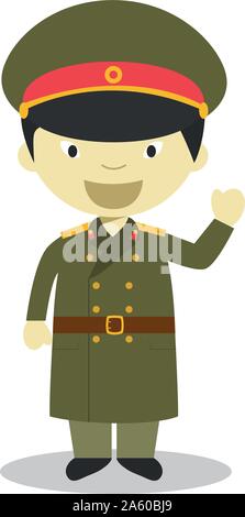 Character from North Korea dressed in the traditional way as a military. Vector Illustration. Kids of the World Collection. Stock Vector