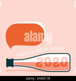Happy new year 2020 card design, using with number 2020 in bottle Stock Vector