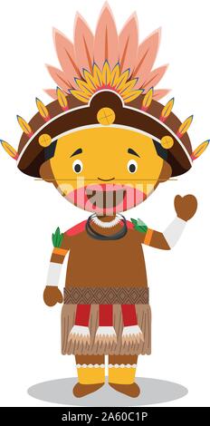 Character from Papua New Guinea (Dani Tribe) dressed in the traditional way Vector Illustration. Kids of the World Collection. Stock Vector